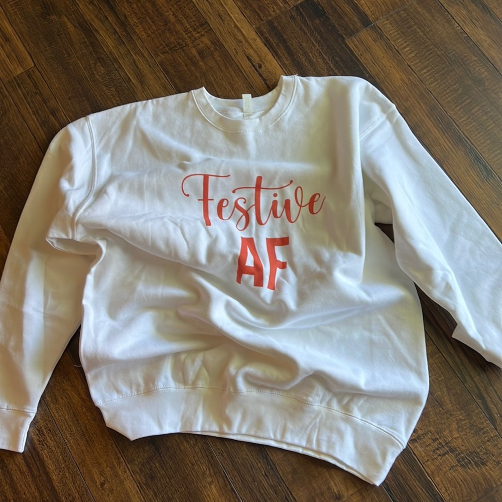 White Christmas Sweatshirt.   “Festive AF” xl